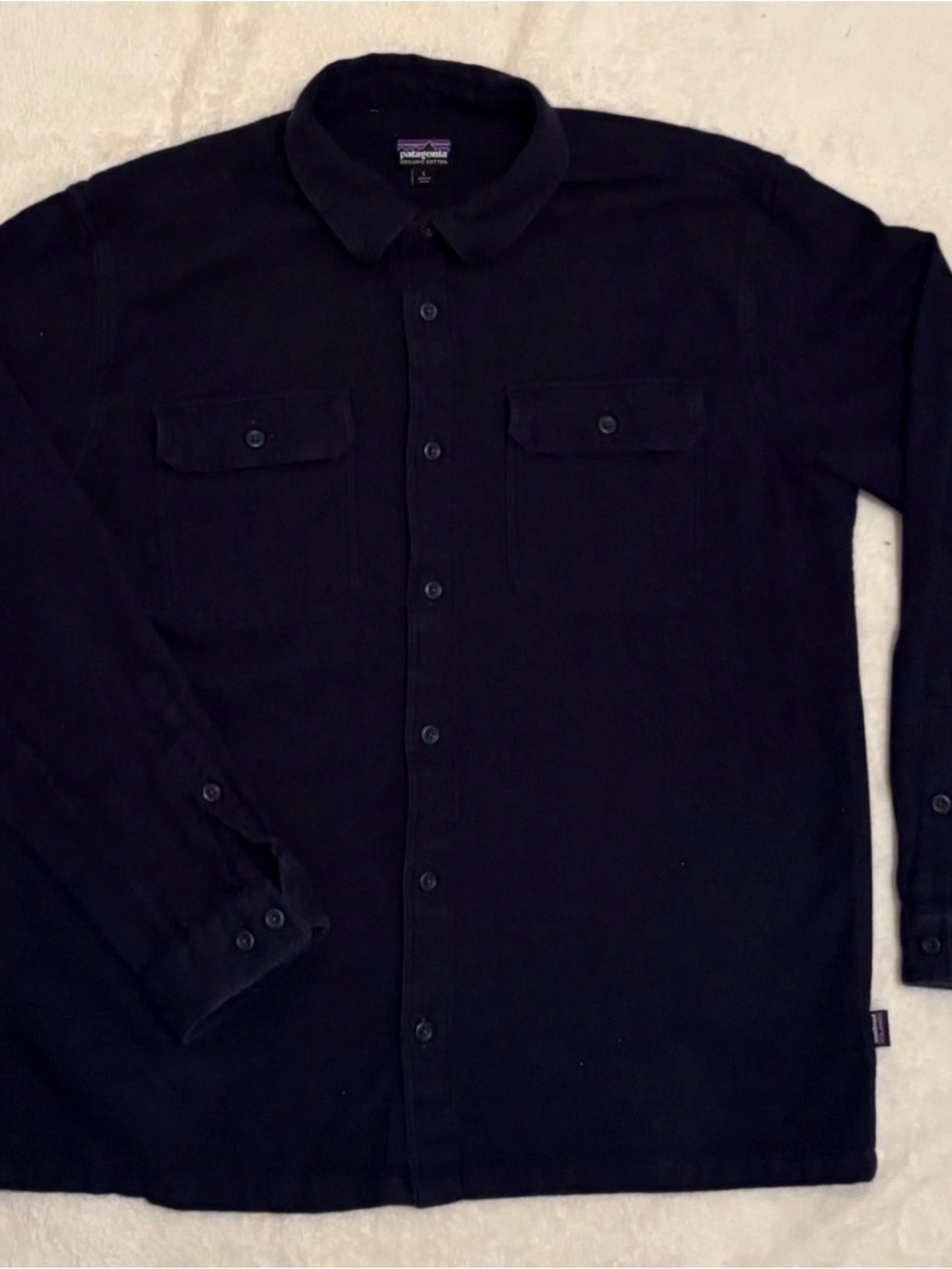 Men’s Patagonia Organic Cotton Chamois Navy Blue Button Up Shirt Heavy Large